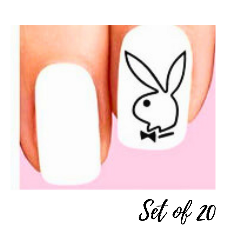 Nail Decals | Playboy Bunny Outline Set of 20 Waterslide Nail Stickers