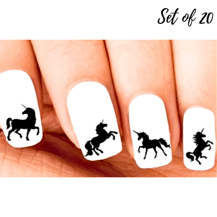 Black Unicorn silhouette Assorted Set of 20 Waterslide Nail Decals