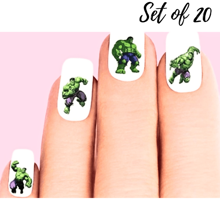 20 Incredible Hulk Waterslide Nail Decals - Superhero Nail Art Set