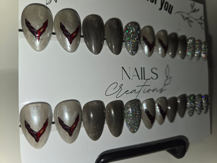 Custom Corvette Gel Nails - 20 Piece Press On Set with Kit