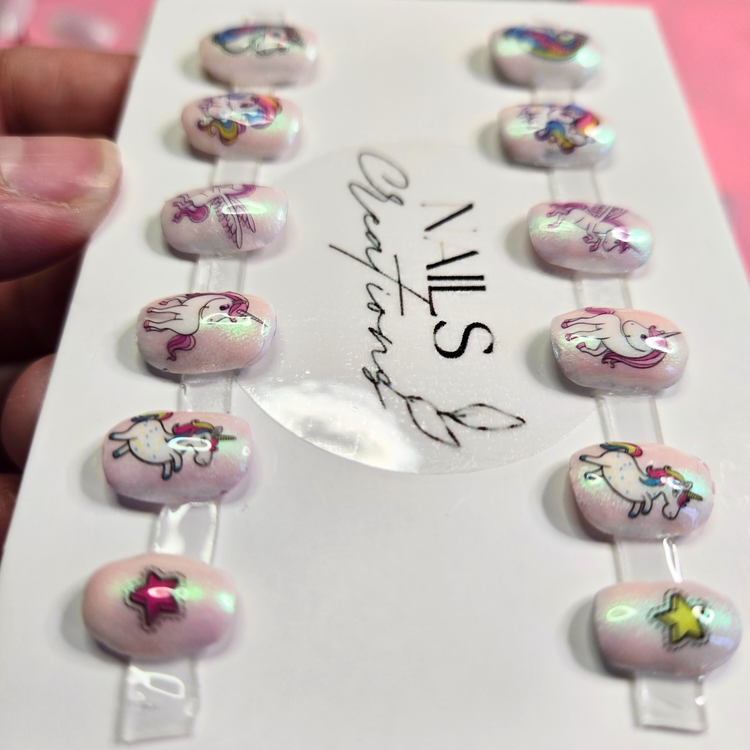 Unicorn Press On Nails for Kids - Sparkly & Simple, 12pcs Set