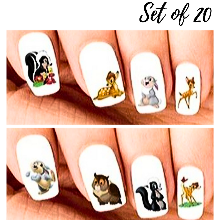 Adorable Nail Art|Bambi, Thumper, Flower & Owl Waterslide Stickers for Creative Nail Design