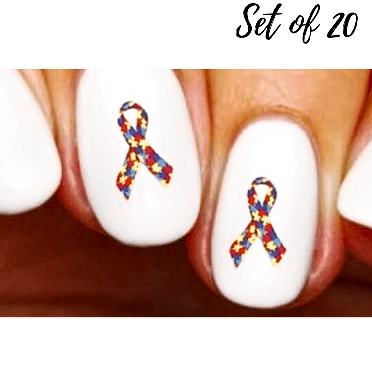 Autism Jigsaw Awareness Ribbon Nail Decals | Water Slide Nail Art Stickers for Creative Designs