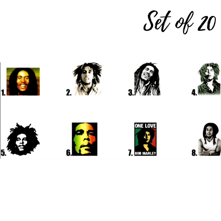 Bob Marley Set of 20 Waterslide Nail Decals - Vibrant Stickers for Unique Nail Art