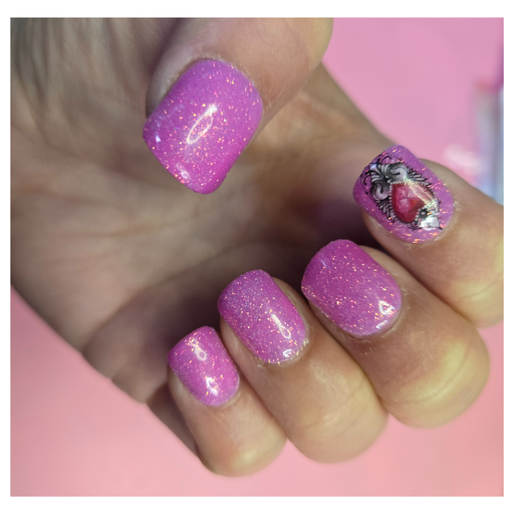 Medium Square Pink Heart Glitter Press On Nails - Full Custom Gel Kit