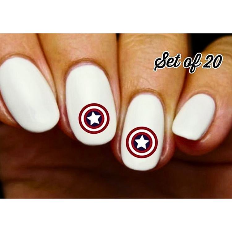 Captain America Shield Nail Decals Waterproof Water Slide Nail Art Stickers