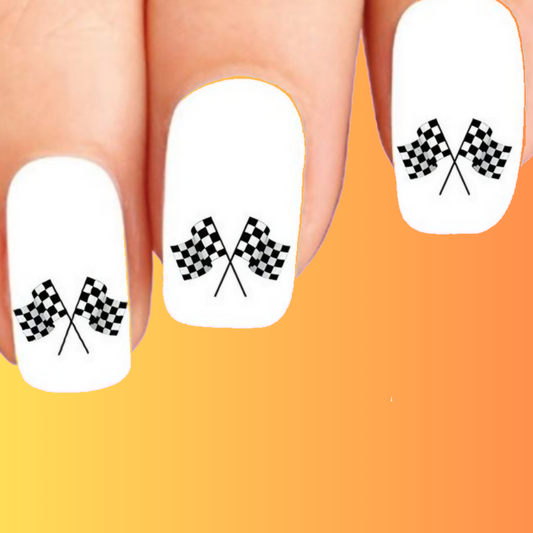 Checkered Car Racing Flags Set of 20 Waterslide Nail Decals