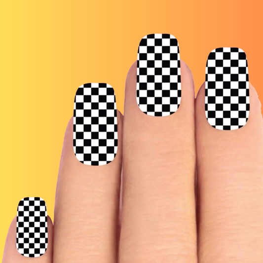 Checkered Flag Black & Clear Set of 10 Waterslide Full Nail Decals