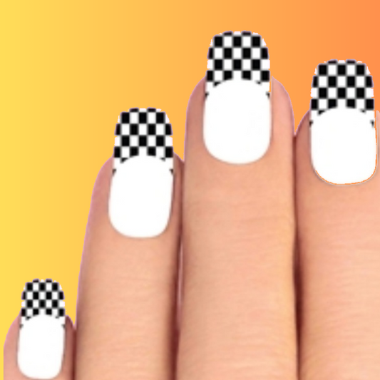 Checkered Flag Black & Clear Tips Set of 10 Waterslide Nail Decals