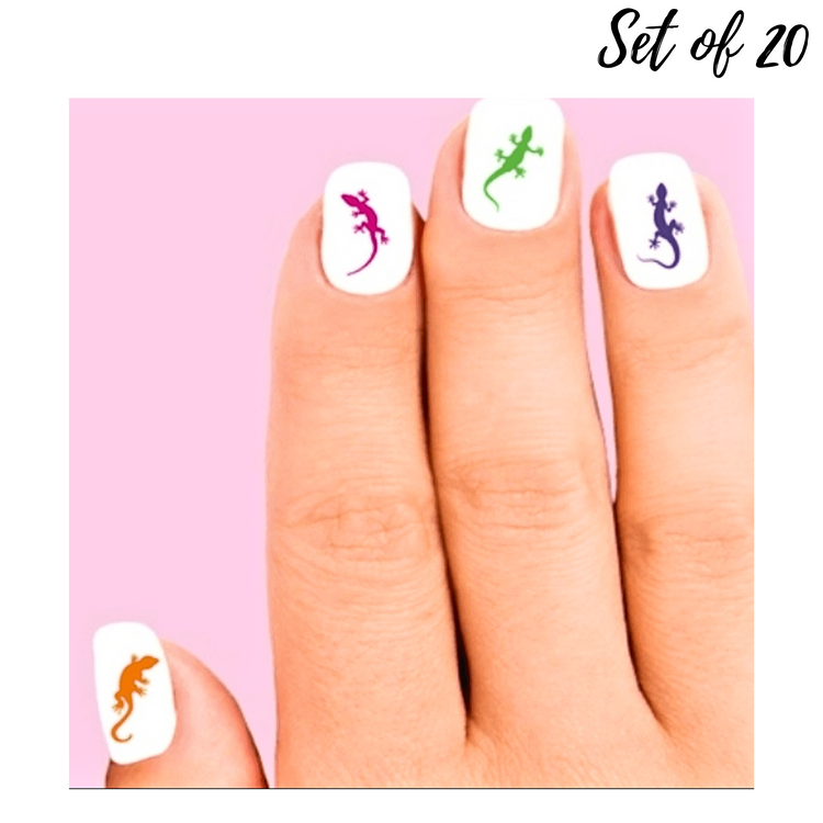 Colorful Lizard Gecko Waterslide Nail Decals for Unique Nail Art Set of 20