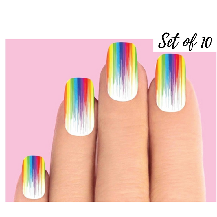 Colorful Rainbow Paint Drip Nail Stickers - Waterslide Nail Decals Set of 10