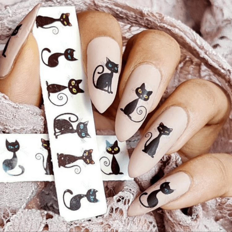 Cute Black Cat Nail Decals - Water Slide Stickers for Easy Nail Art