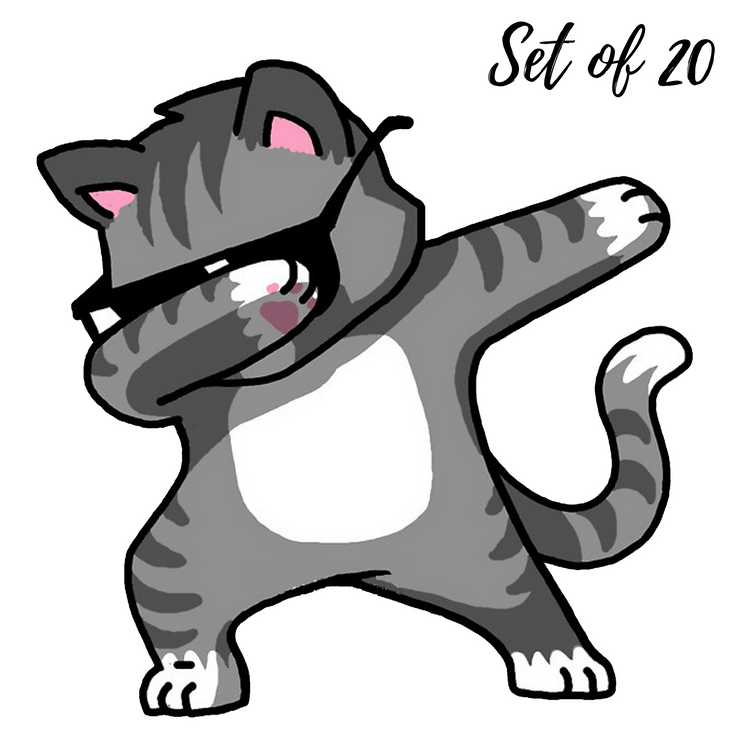 Dabbing Kitten Nail Art Stickers - Fun Cartoon Designs - 20 Waterslide Decals for Nails