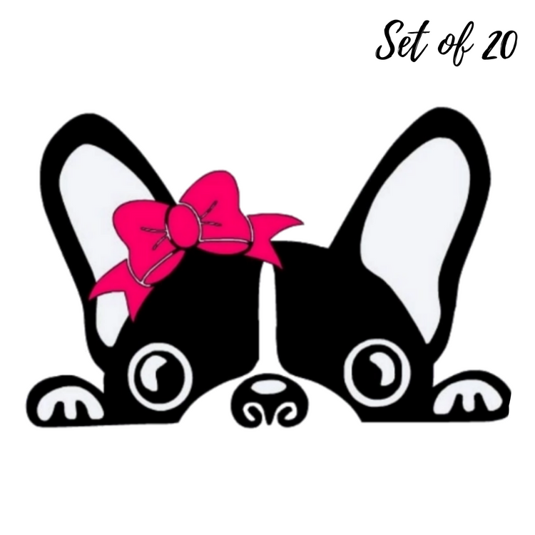 Cute Puppy Nail Art Stickers with Pink Bow, Waterslide Decals, Set of 20
