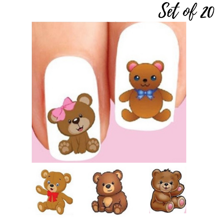 Cute Teddy Bear Waterslide Nail Decals - Set of 20 Adorable Stickers for Creative Nail Art