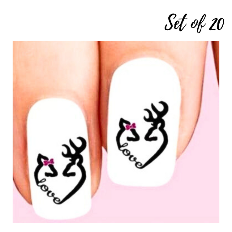 Deer with Heart Nail Stickers Waterproof Transfer for Nail Art