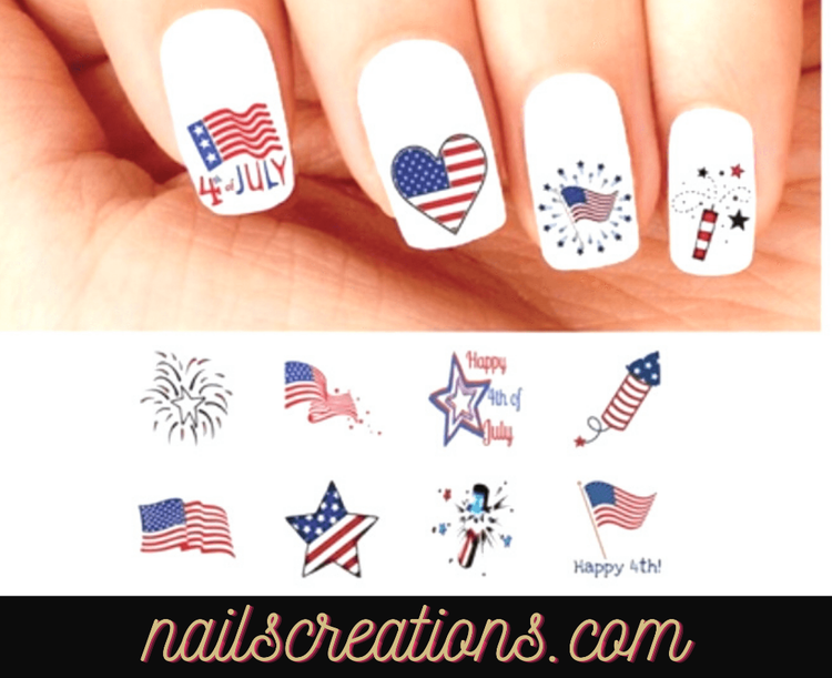 Nail Stickers 4th of July Patrioric Flag Fireworks Stars Assorted Set of 48 Waterslide Nail Decals