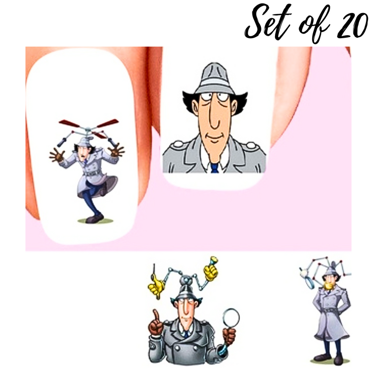 Inspector Gadget Waterslide Nail Decals|Set of 20 Fun Stickers for Easy Nail Art Designs