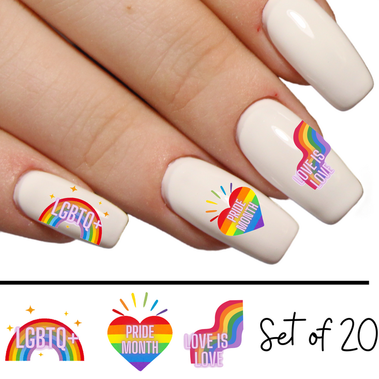 LGBTQ+ Nail Art Sticker Waterslide Decals Set of 20