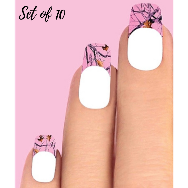 Mossy Oak Pink Camouflage Nail Tips - Waterslide Decals Set of 10