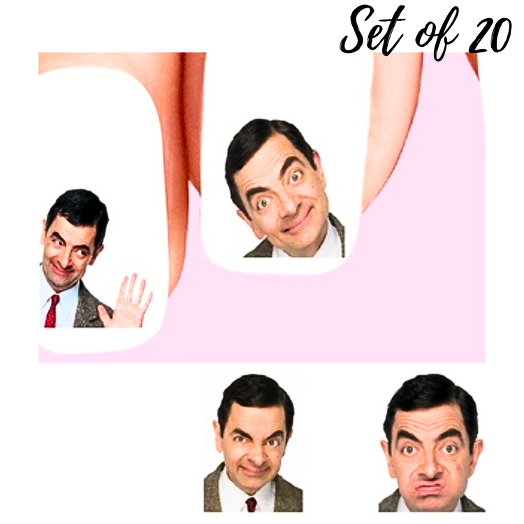 Mr. Bean Nail Decals - 20 Waterslide Stickers for Nail Art - Assorted Funny Character Designs