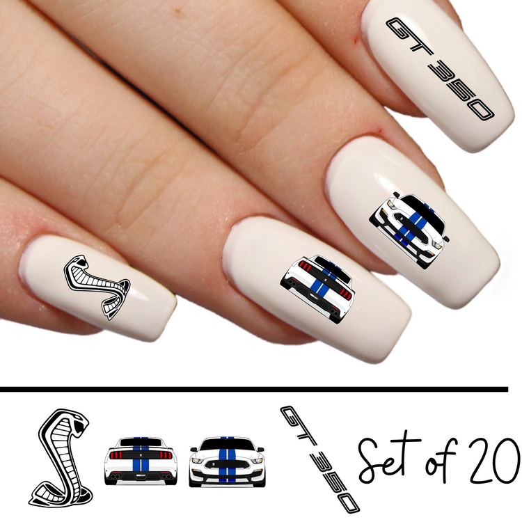 Mustang GT350 Set Nail Decals Stickers Waterslide Nail Art Design