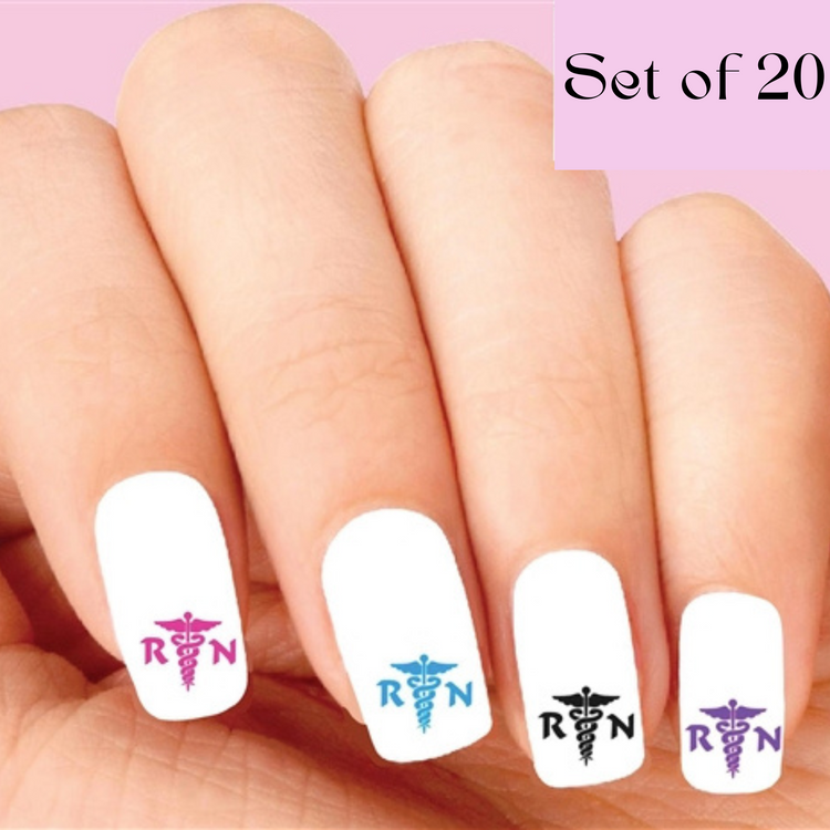Nurse RN with Caduceus Assorted Set of 20 Waterslide Nail Decals