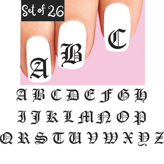 Old English Alphabet Letters Set of 26 Waterslide Nail Decals