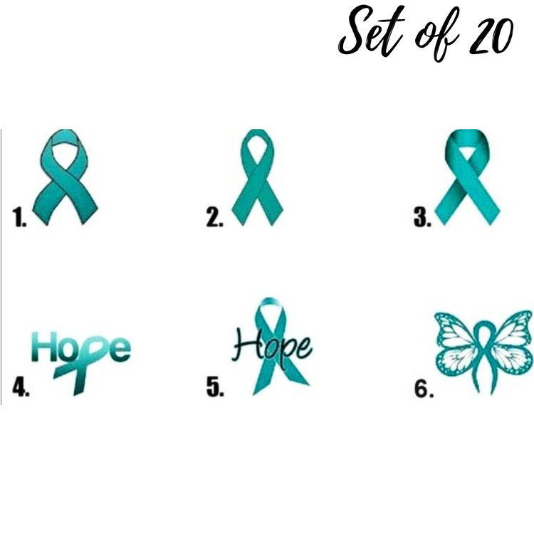 Ovarian Cancer Awareness Teal Ribbon Butterfly Nail Decals | Water Slide Nail Art Stickers