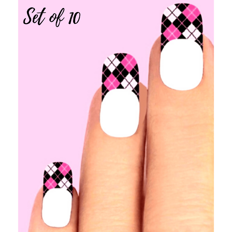 Pink Argyle Set of 10 Waterslide Nail Decals for Stunning Nail Art