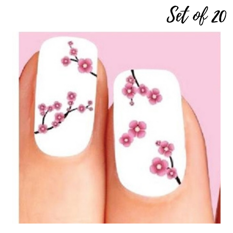 Pink Cherry Blossom Water Slide Nail Art Stickers - Assorted Floral Nail Decals for Creative Manicures
