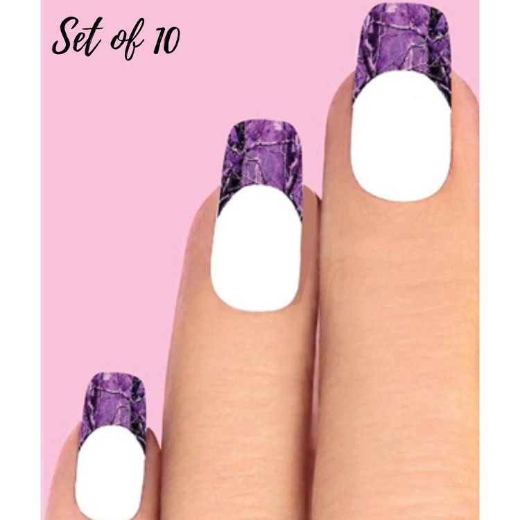 Purple Camo Mossy Oak Nail Decals – Set of 10 Waterslide Tips