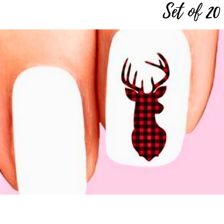 Red Buffalo Plaid Deer Buck Waterslide Nail Decals for Unique Nail Art Stickers