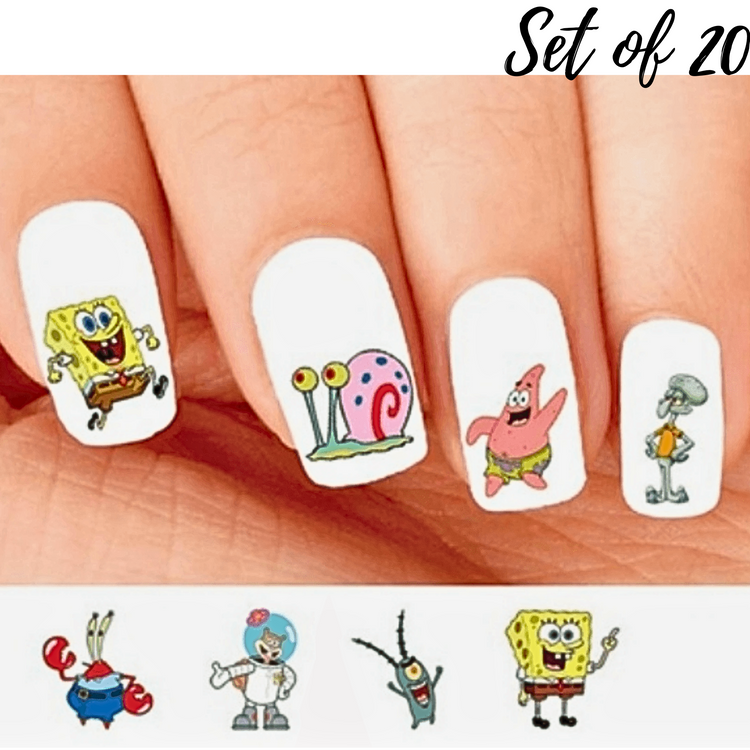 SpongeBob & Friends Nail Stickers|Fun Water Slide Decals for Creative Nail Art