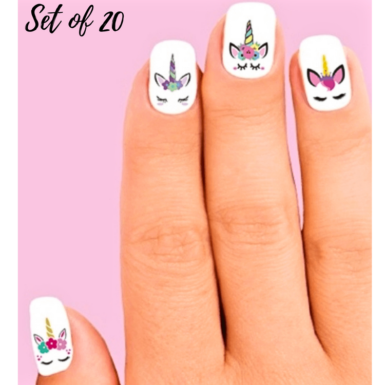 20 Unicorn Nail Art Stickers - Waterslide Decals for Magical Manicures