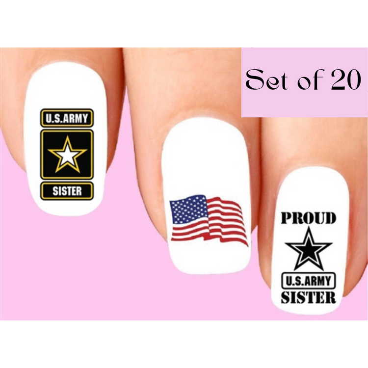 United States US Proud Army Sister Assorted Set of 20 Waterslide Nail Decals