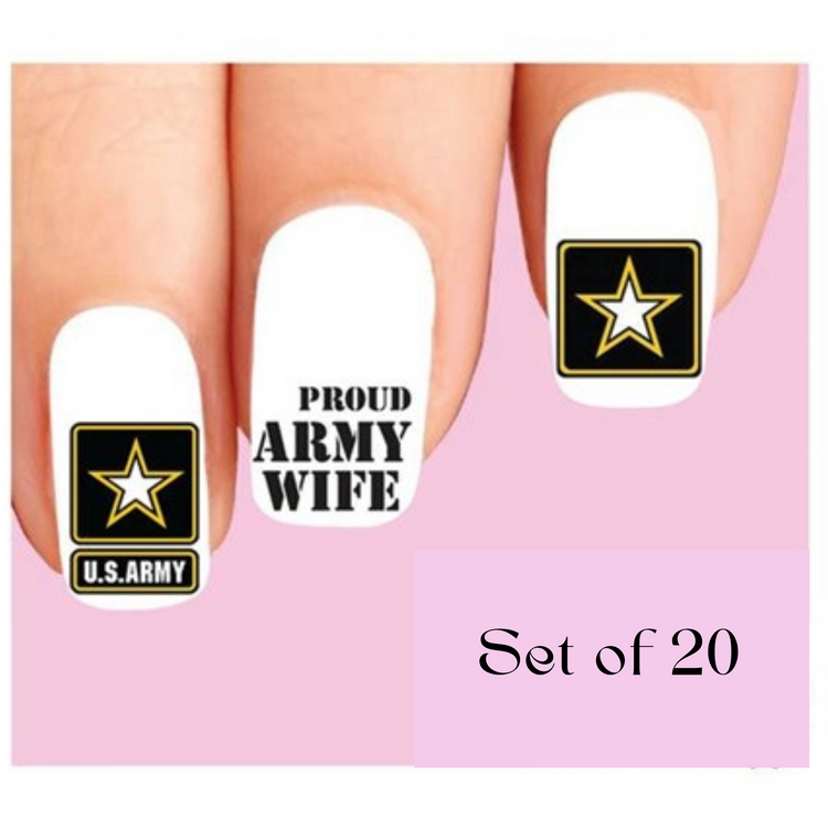 United States US Proud Army Wife Assorted Set of 20 Waterslide Nail Decals