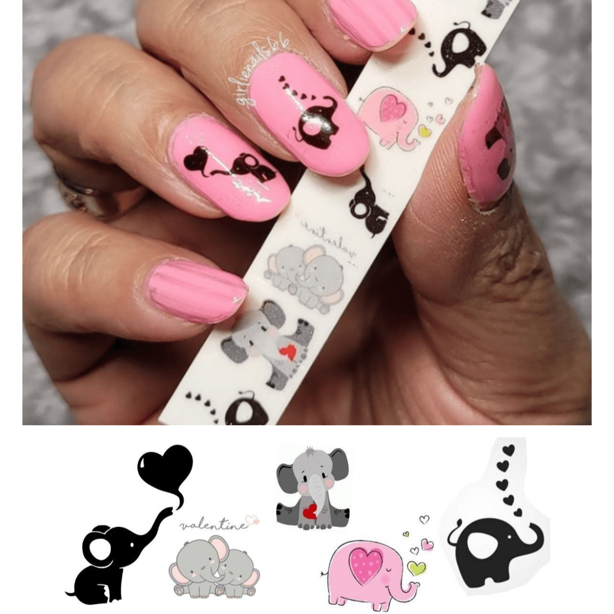 Cute Flower Baby Elephant Waterslide Nail Art Decals - Set Of 20 USA Made Nail Stickers