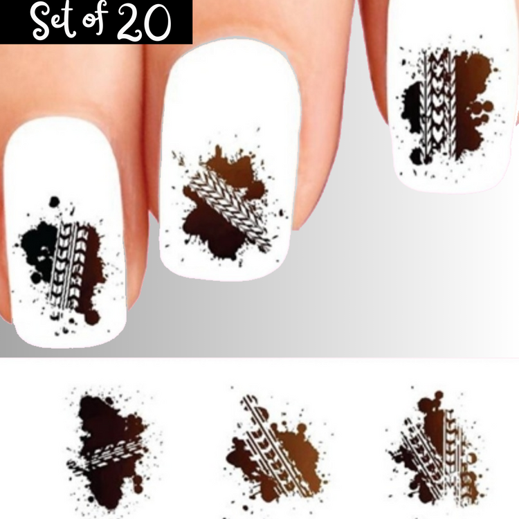 Wheel Off Road Motocross Dirt Bike Mud Tire Tracks Assorted Set of 20 Waterslide Nail Decals