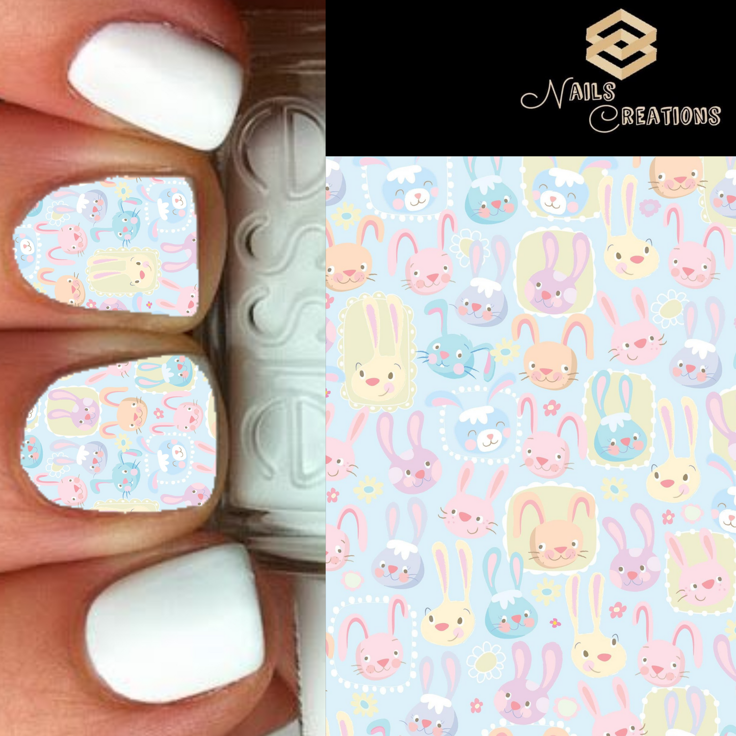 Easter Bunnies Full Nail Art Waterslide Decal Design - Nails Creations