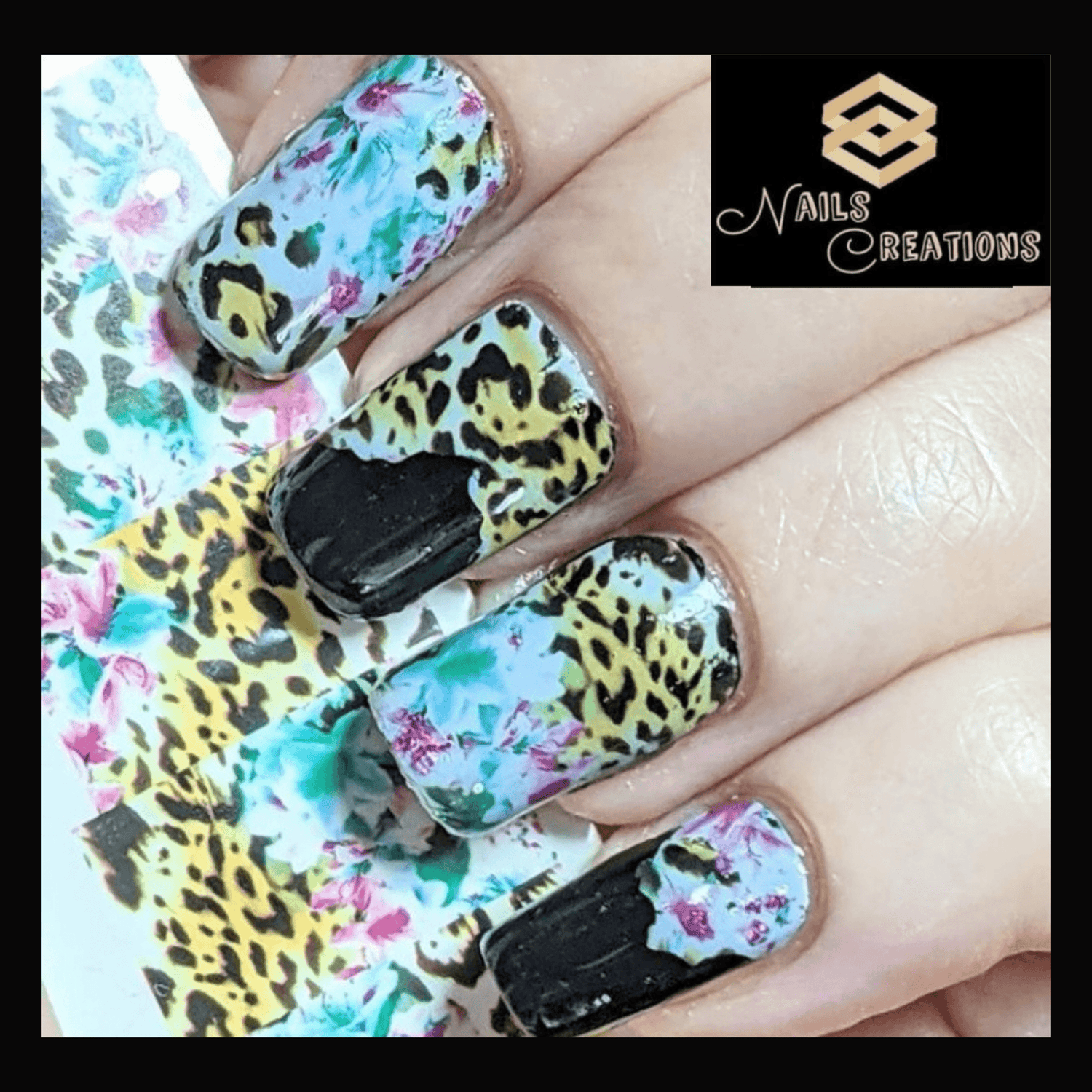 Animal Print with Flowers Full Nail Art Waterslide Decal Design - Nails Creations