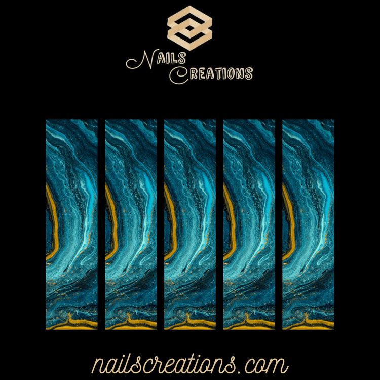 Aqua Gold Marble X-Long Full Waterslide Nail Decals - Abstract Design - Nails Creations