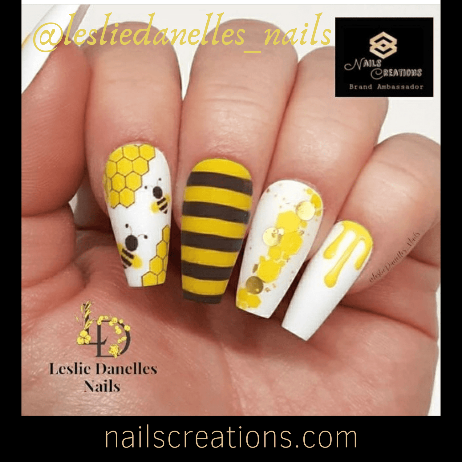 Bees Honeycomb Stripes Assorted Set of 10 Full Waterslide Nail Decals - Nails Creations