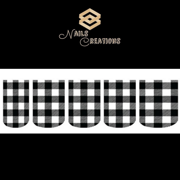 Black & Clear Buffalo Plaid Set of 10 Full Waterslide Nail Decals - Nails Creations