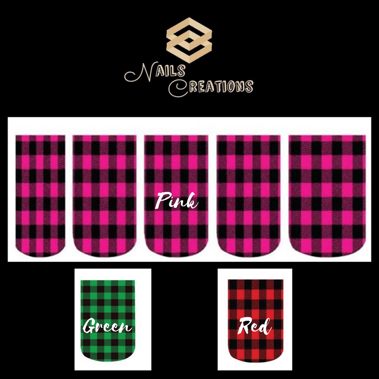 Black & Clear Buffalo Plaid Set of 10 Full Waterslide Nail Decals - Nails Creations