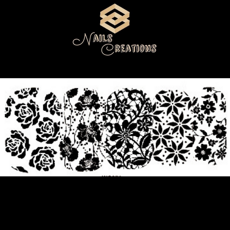 Black and Clear Full Nail Decals with flowers Waterslide - Nails Creations