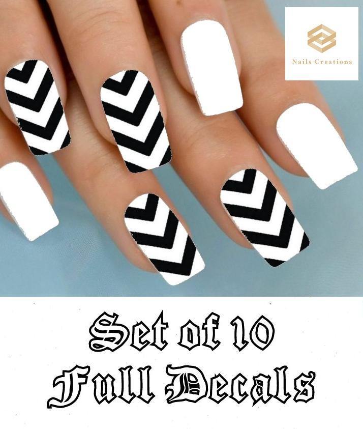 Black Chevron V Stripe Nail Decals Stickers Water Slides Nail Art - Nails Creations