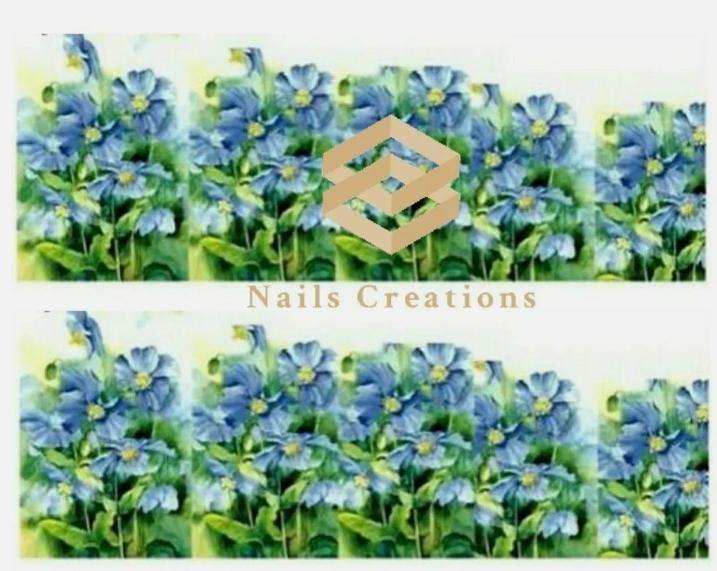 Blue Flowers Nail Art Water Transfer Decals Stickers Full Nails Water Slides - Nails Creations