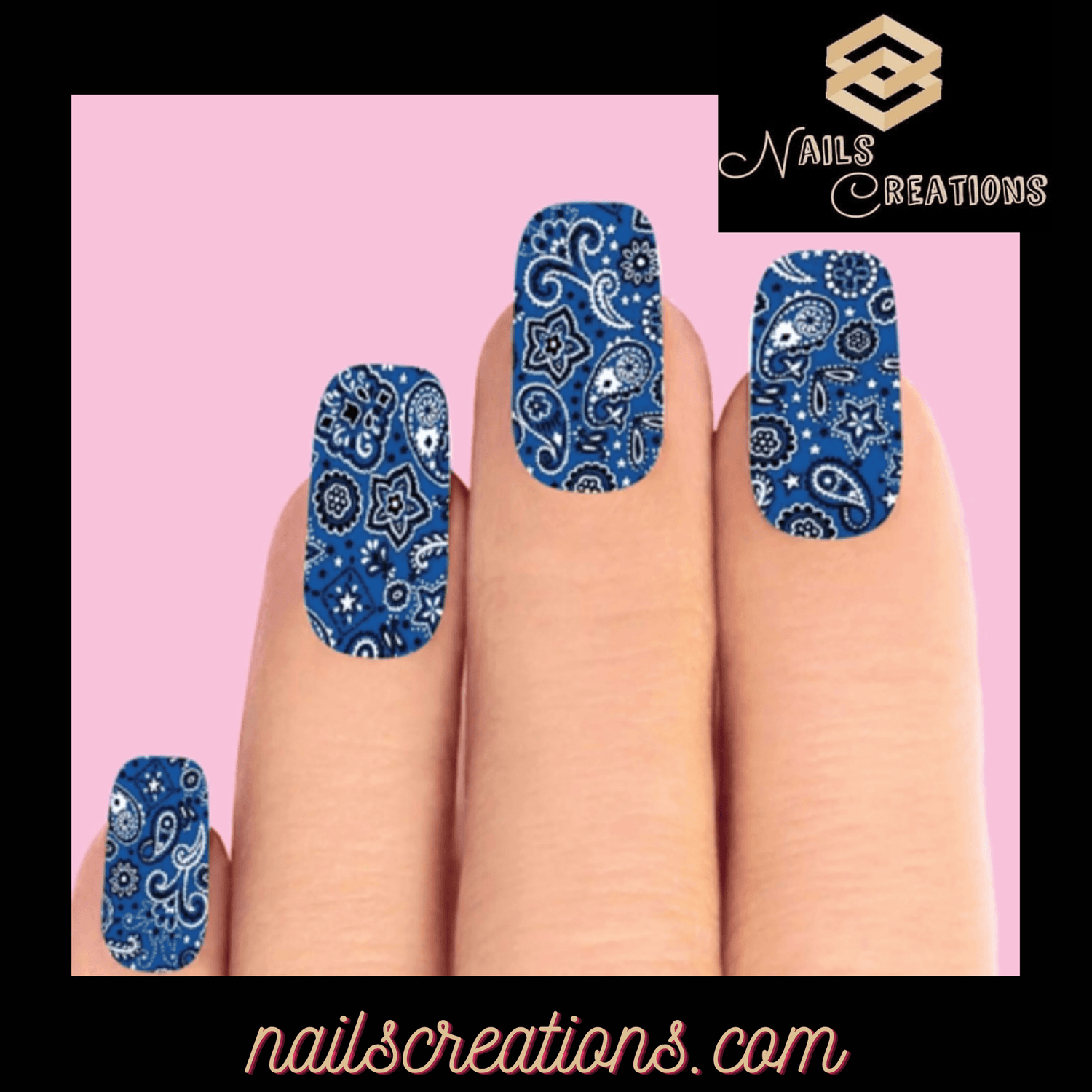 Blue Paisley Set of 10 Waterslide Full Nail Decals - Nails Creations