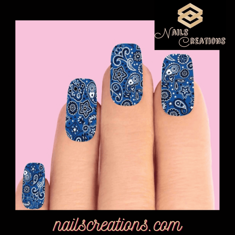 Blue Paisley Set of 10 Waterslide Full Nail Decals - Nails Creations
